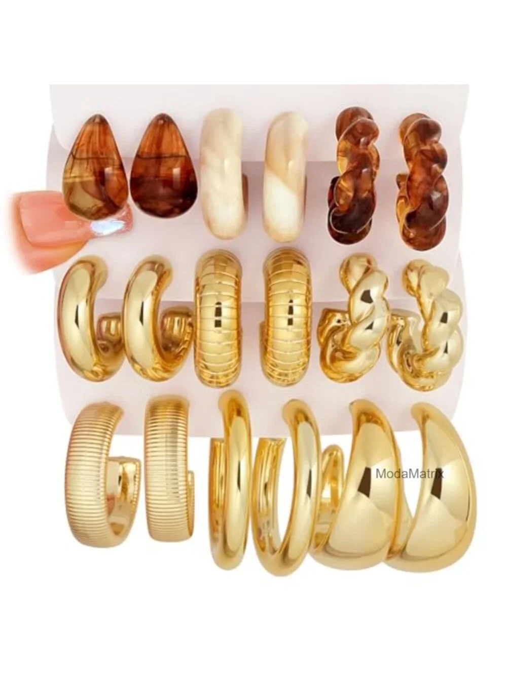 9 Pairs Chunky Gold Plated Resin Hoop Earrings for Women
